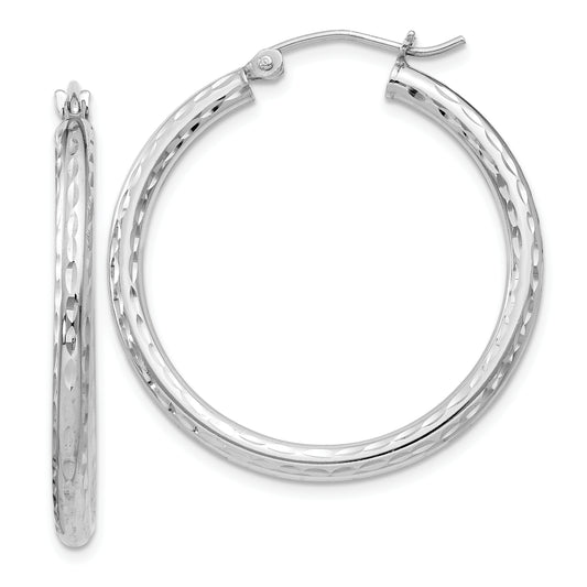 Sterling Silver Rhodium-Plated 2.5mm Diamond-Cut Hoop Earrings