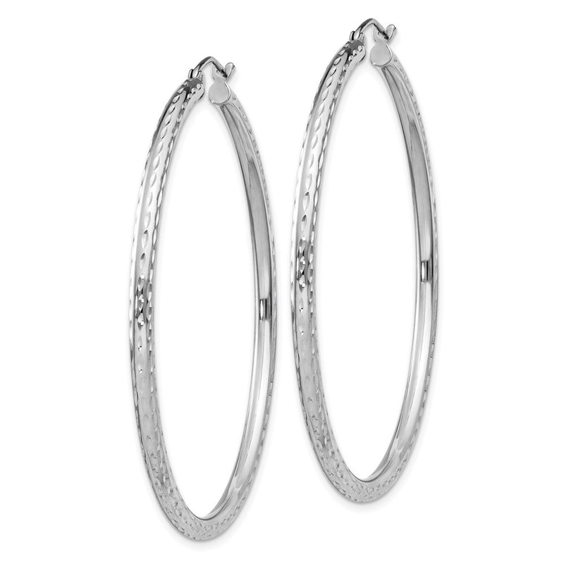 Sterling Silver Rhodium-Plated 2.5mm Diamond-Cut Hoop Earrings