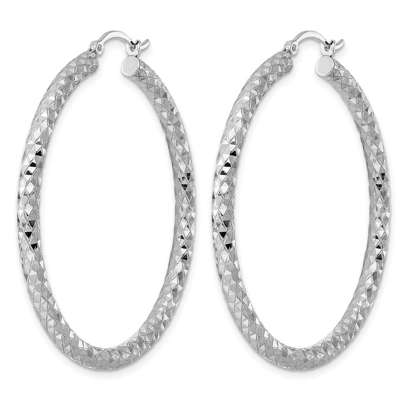 Sterling Silver Rhodium-Plated 3.00mm Diamond Cut Hoop Earrings