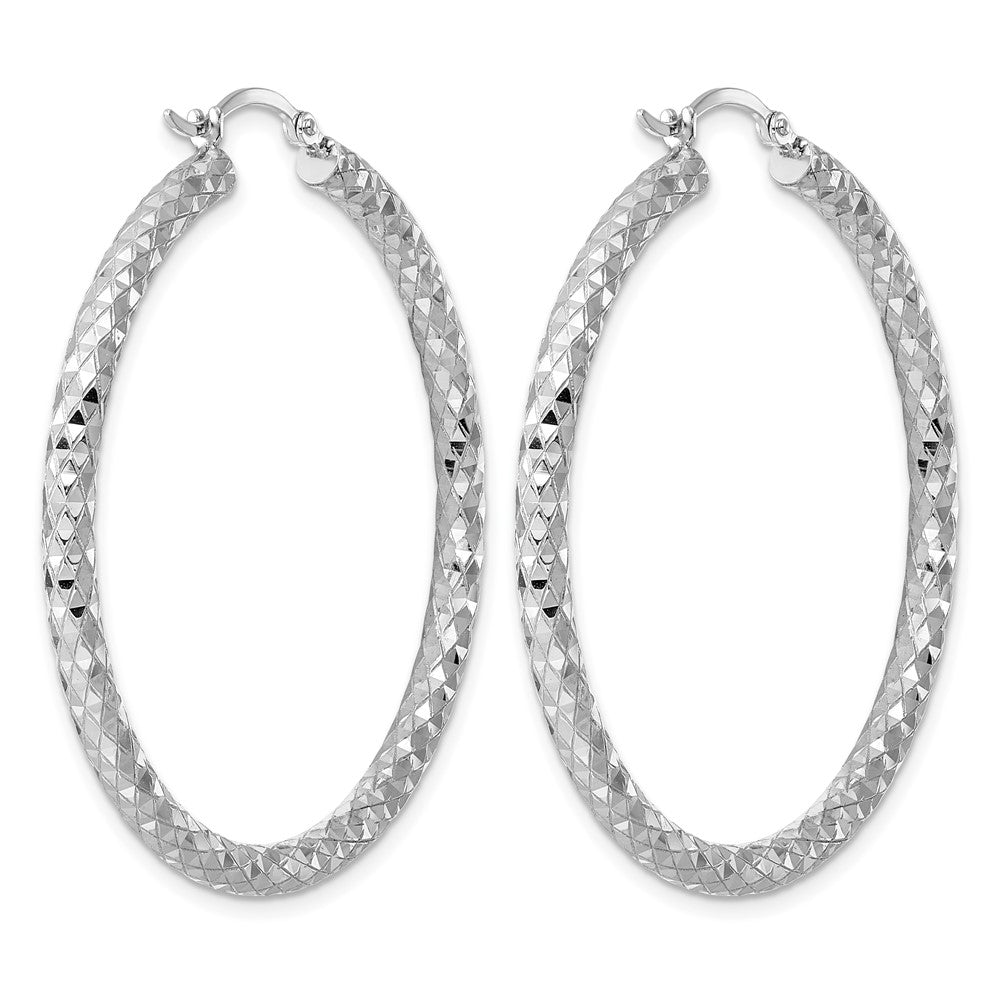 Sterling Silver Rhodium-Plated 3.00mm Diamond Cut Hoop Earrings