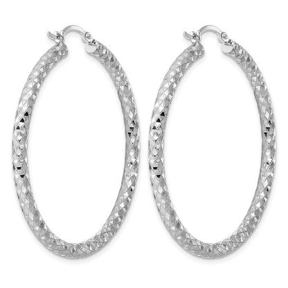 Sterling Silver Rhodium-Plated 3.00mm Diamond Cut Hoop Earrings