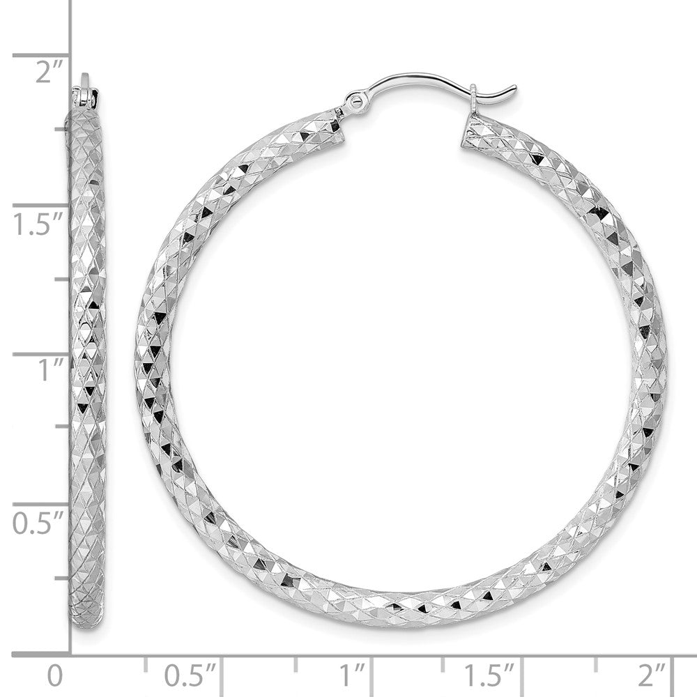 Sterling Silver Rhodium-Plated 3.00mm Diamond Cut Hoop Earrings