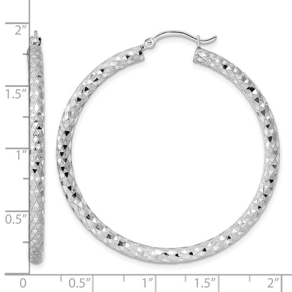 Sterling Silver Rhodium-Plated 3.00mm Diamond Cut Hoop Earrings