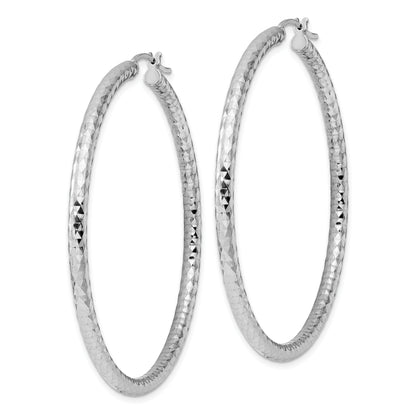 Sterling Silver Rhodium-Plated 3.00mm Diamond Cut Hoop Earrings