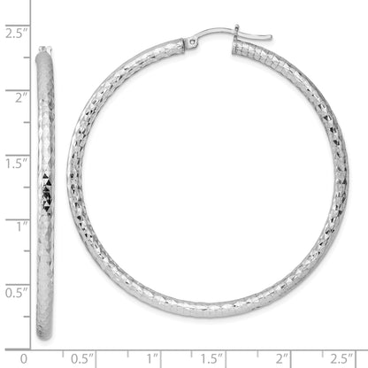 Sterling Silver Rhodium-Plated 3.00mm Diamond Cut Hoop Earrings