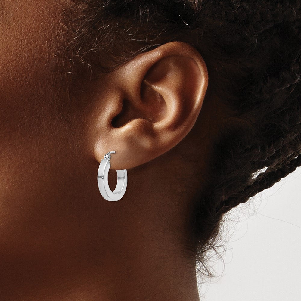 Sterling Silver Rhodium-Plated 3X17mm Square Tube Hoop Earrings