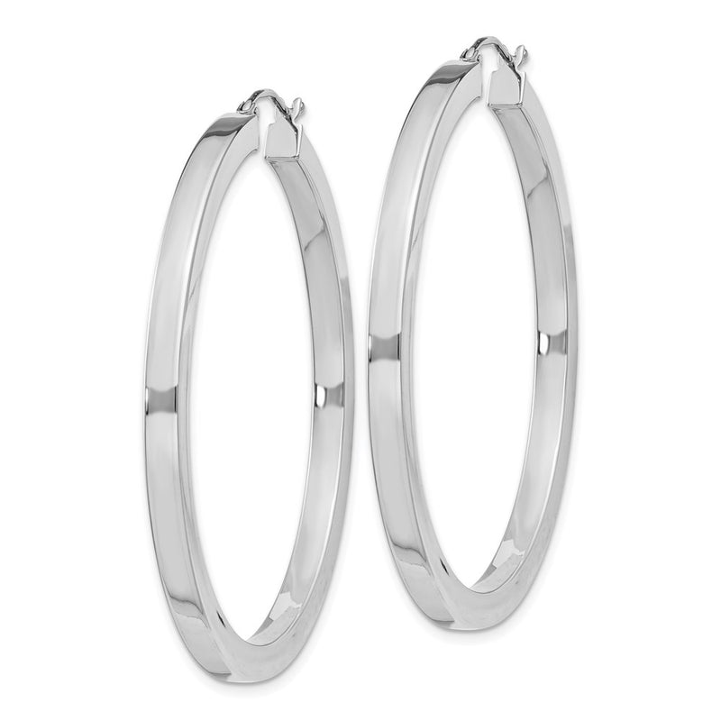 Sterling Silver Rhodium-Plated 3X45mm Square Tube Hoop Earrings