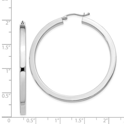 Sterling Silver Rhodium-Plated 3X45mm Square Tube Hoop Earrings