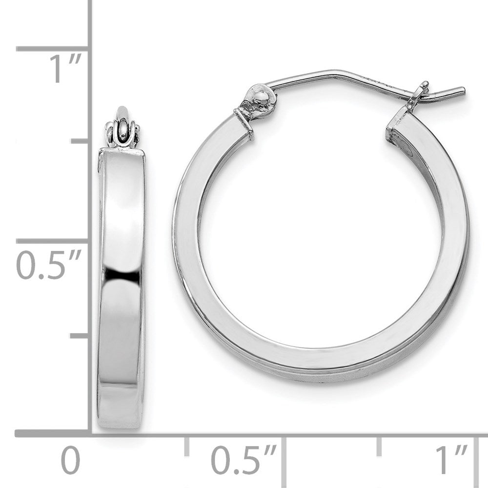 Sterling Silver Rh-Plated Concave 3X1X20mm Rectangular Tube Hoop Earrings