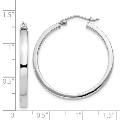 Sterling Silver Rh-Plated Concave 3X1X30mm Rectangular Tube Hoop Earrings