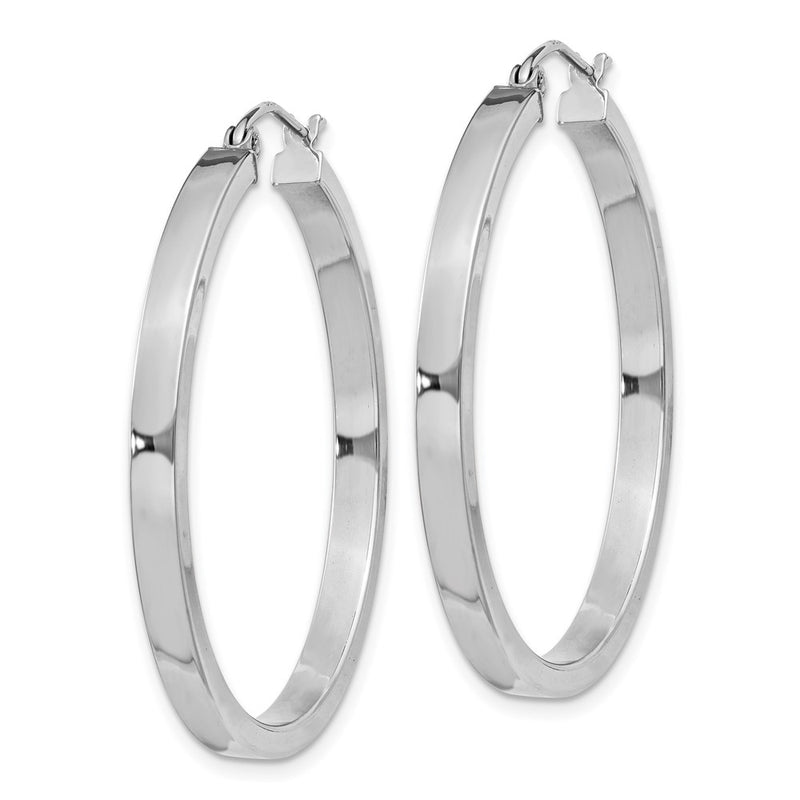 Sterling Silver Rh-Plated Concave 3X1X35mm Rectangular Tube Hoop Earrings