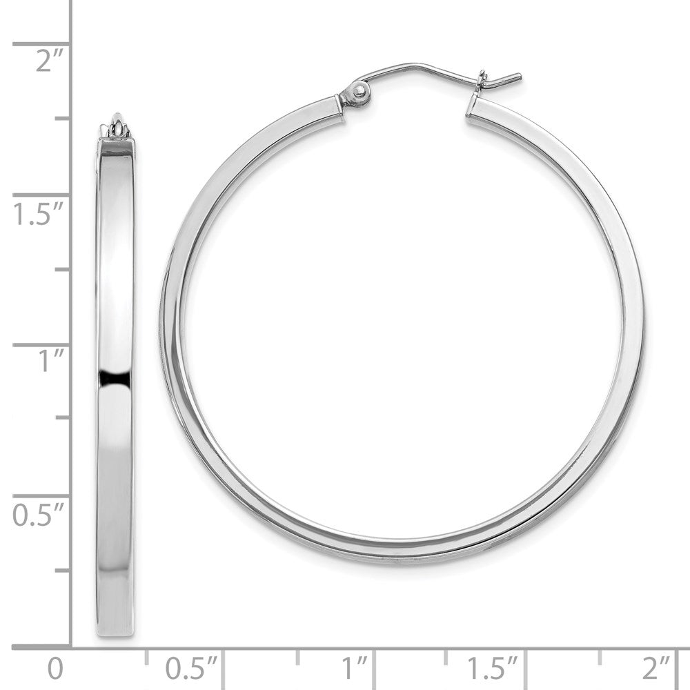 Sterling Silver Rh-Plated Concave 3X1X40mm Rectangular Tube Hoop Earrings