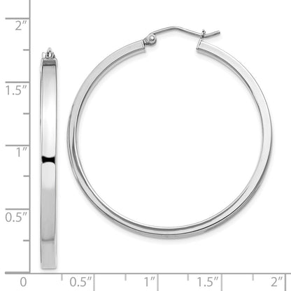 Sterling Silver Rh-Plated Concave 3X1X40mm Rectangular Tube Hoop Earrings