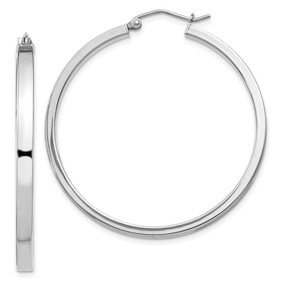 Sterling Silver Rh-Plated Concave 3X1X40mm Rectangular Tube Hoop Earrings