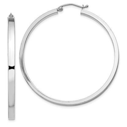 Sterling Silver Rh-Plated Concave 3X1X45mm Rectangular Tube Hoop Earrings