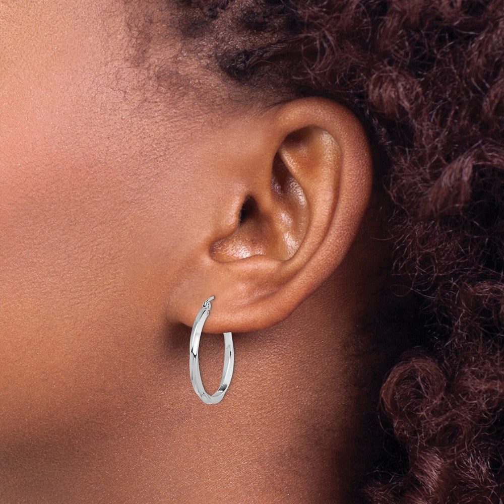 Sterling Silver Rhodium-Plated Twisted 2.5X25mmhoop Earrings
