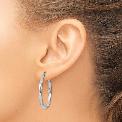 Sterling Silver Rhodium-Plated Twisted 2.5X30mmhoop Earrings