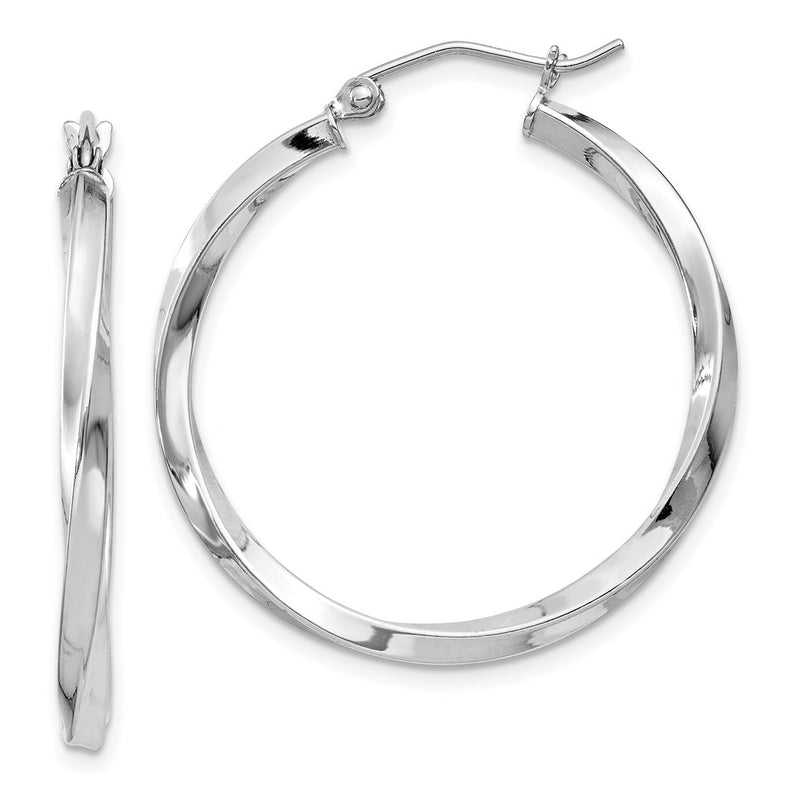 Sterling Silver Rhodium-Plated Twisted 2.5X30mmhoop Earrings