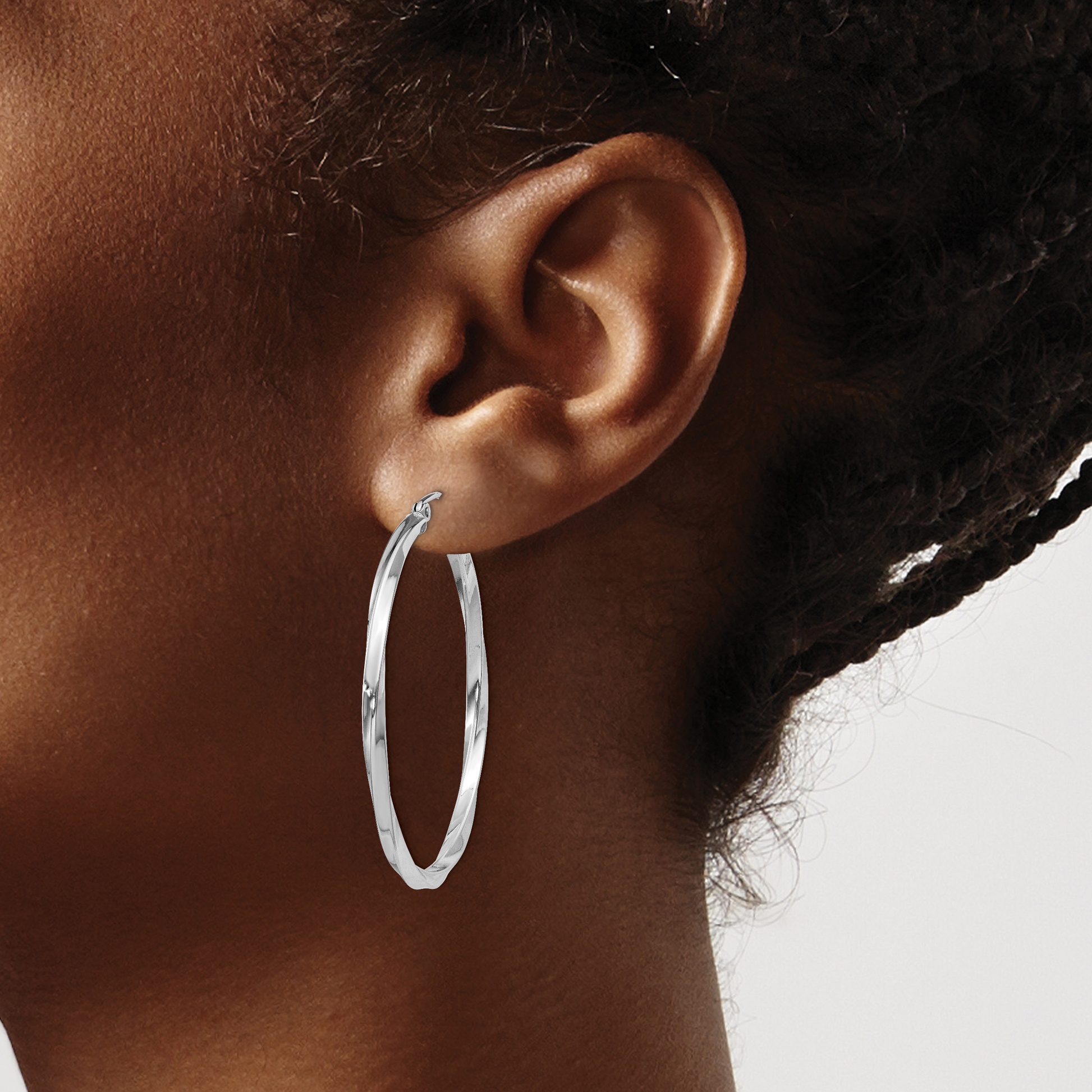 Sterling Silver Rhodium-Plated Twisted 2.5X40mmhoop Earrings