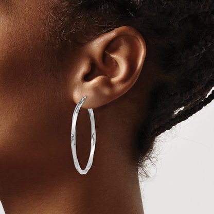 Sterling Silver Rhodium-Plated Twisted 2.5X40mmhoop Earrings