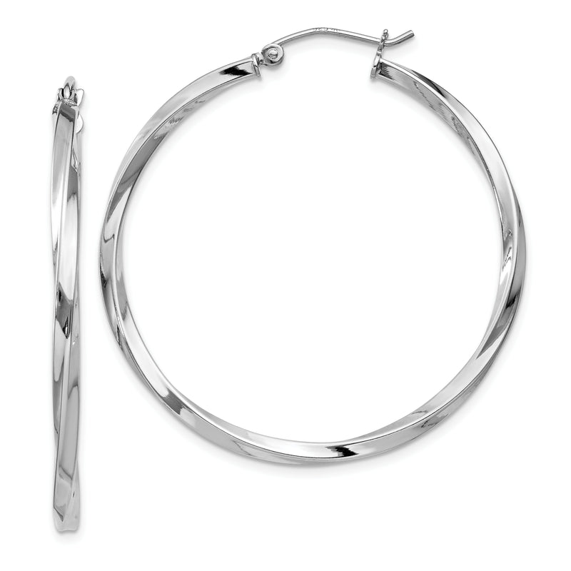 Sterling Silver Rhodium-Plated Twisted 2.5X40mmhoop Earrings