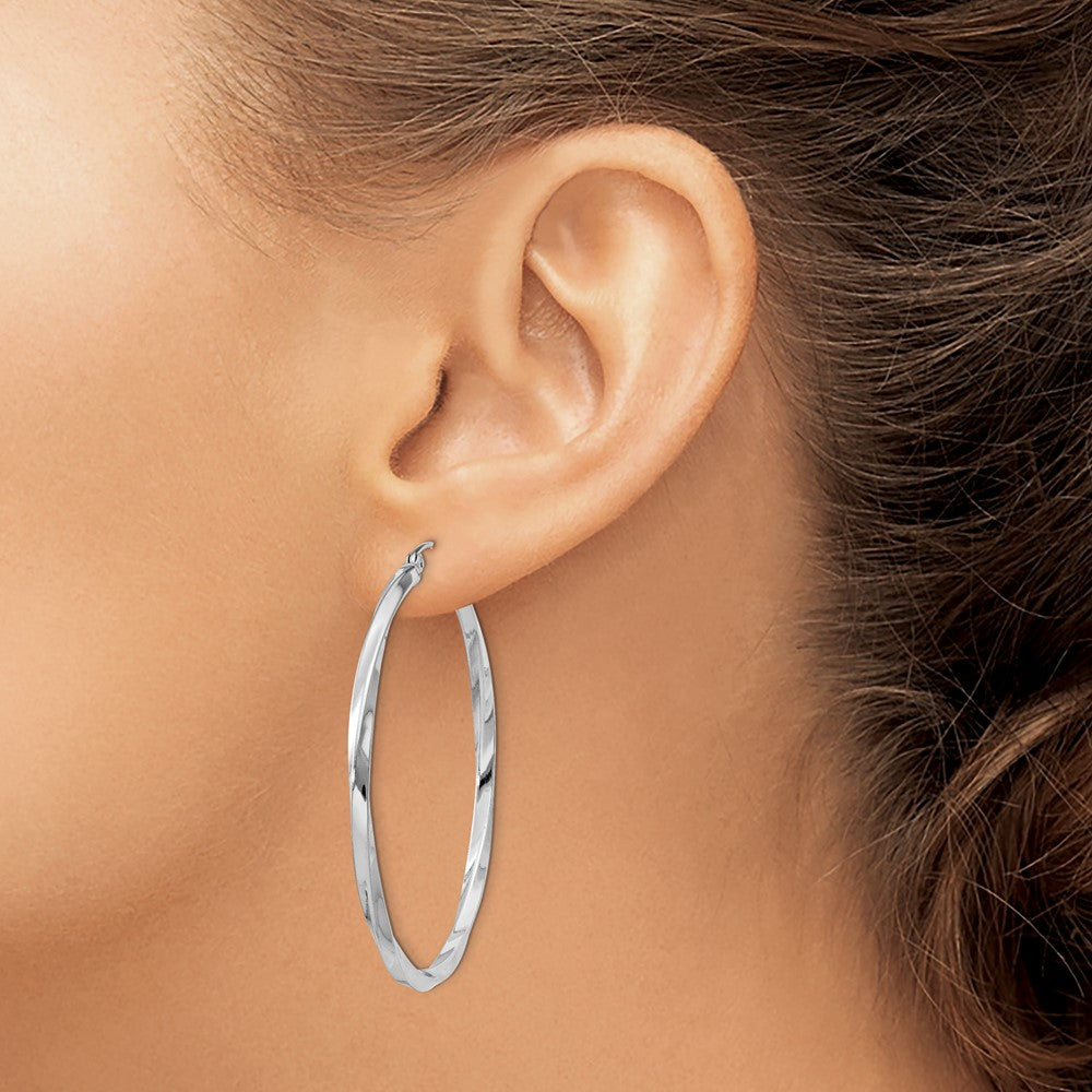 Sterling Silver Rhodium-Plated Twisted 2.5X45mmhoop Earrings