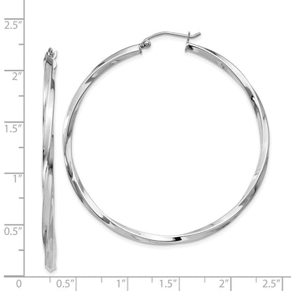 Sterling Silver Rhodium-Plated Twisted 2.5X50mmhoop Earrings