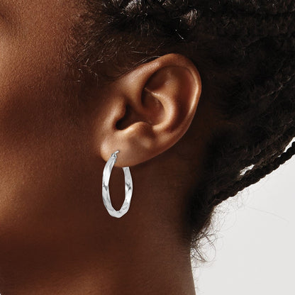 Sterling Silver Rhodium-Plated 3X25mmtwisted Hoop Earrings