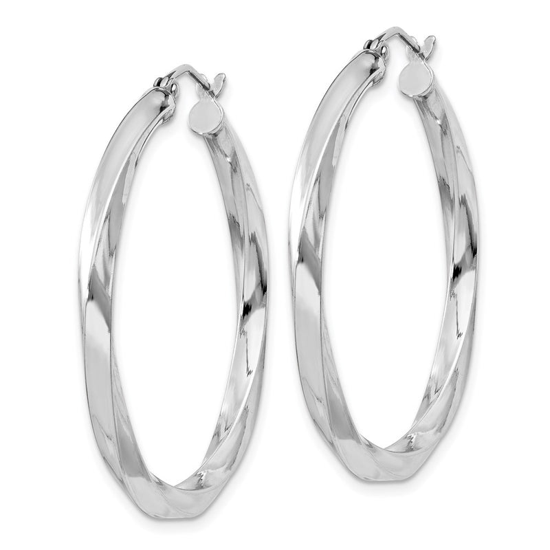 Sterling Silver Rhodium-Plated 3X35mmtwisted Hoop Earrings