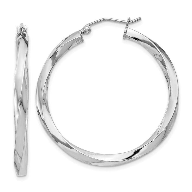 Sterling Silver Rhodium-Plated 3X35mmtwisted Hoop Earrings