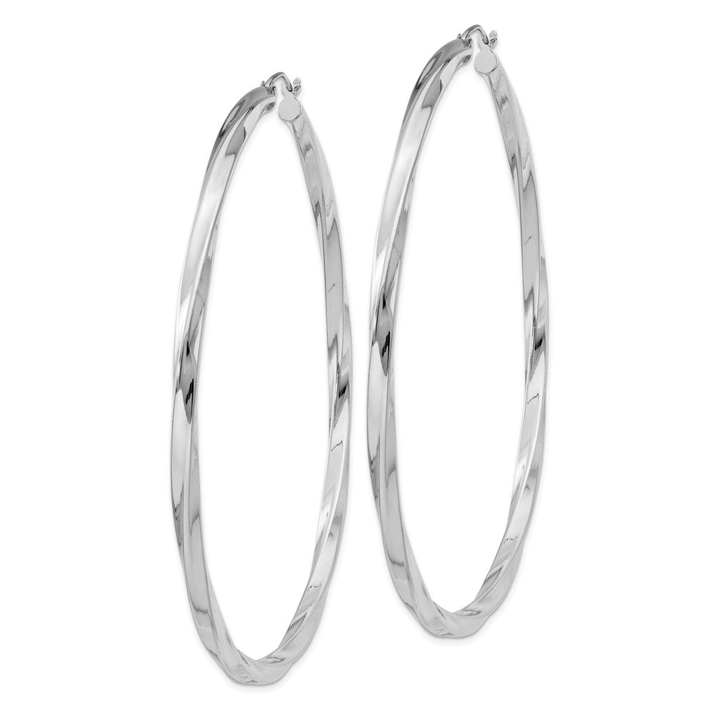Sterling Silver Rhodium-Plated 3X70mmtwisted Hoop Earrings