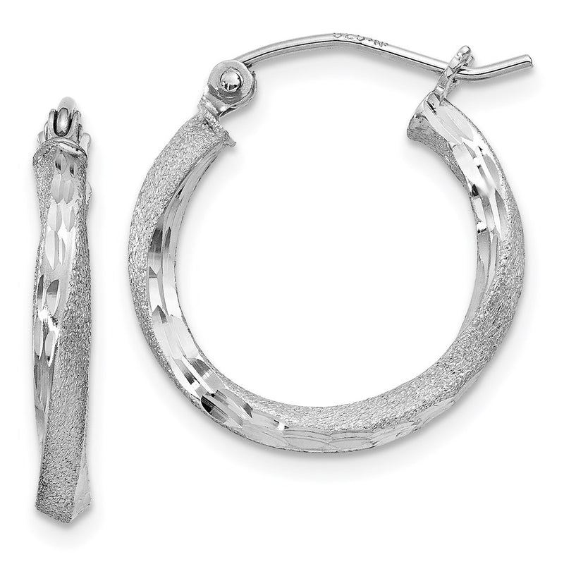 Sterling Silver Rh-Plated Satin Diamond-Cut 2.5X18mm Twisted Hoop Earrings