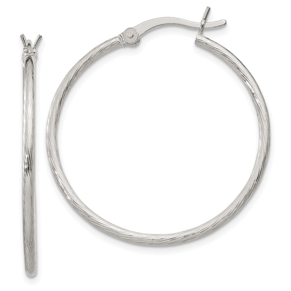 Sterling Silver Fine Twist 1.5X30mm Hoop Earrings