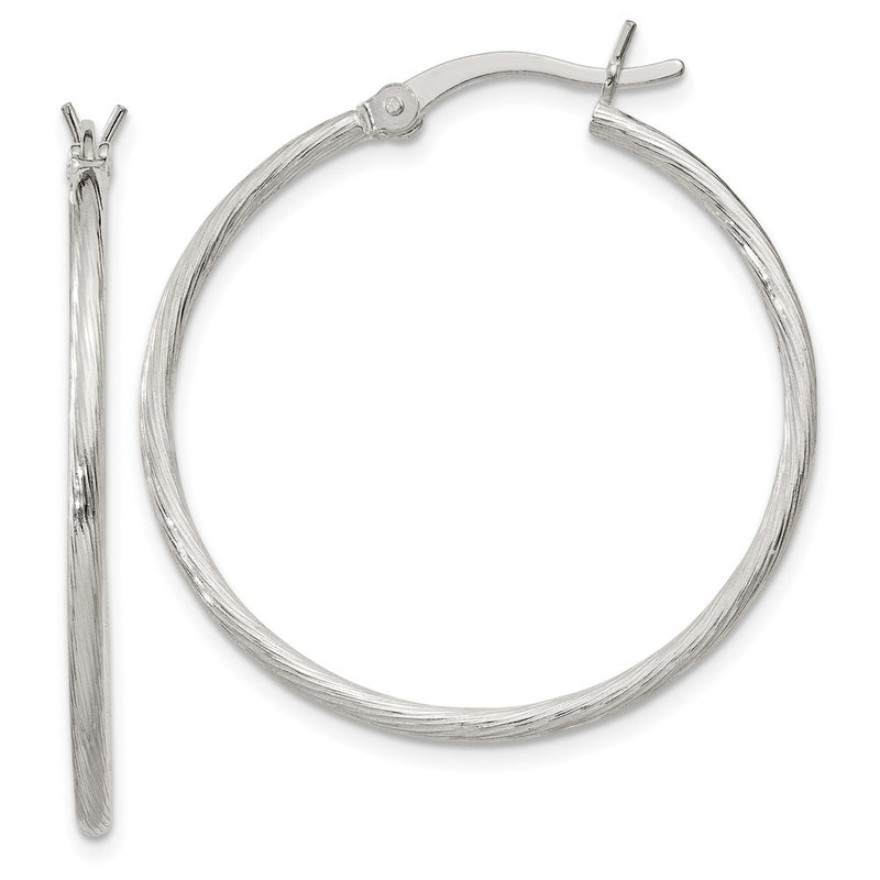 Sterling Silver Fine Twist 1.5X30mm Hoop Earrings