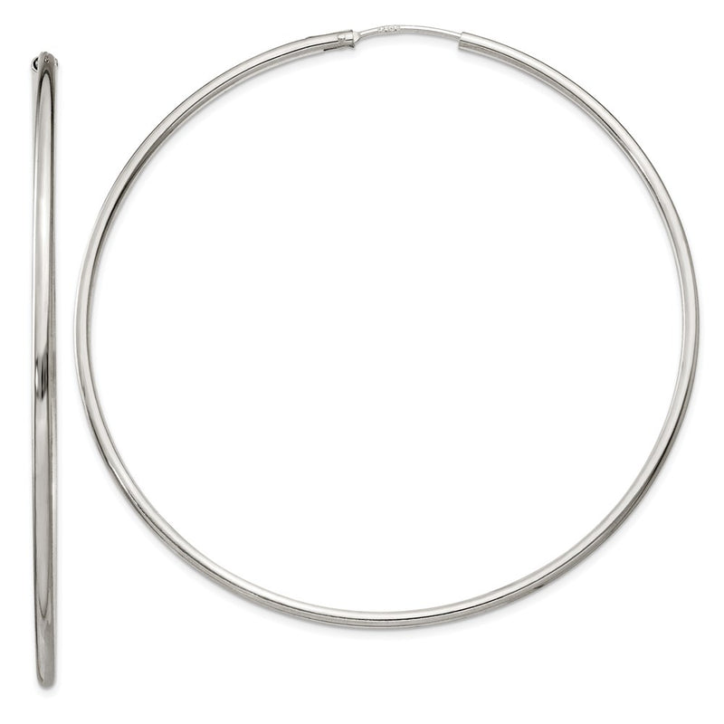 Sterling Silver 2X70mm Endless Hoop Earrings