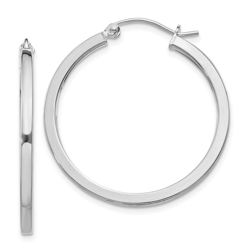Sterling Silver Rhodium-Plated 2X25mm Square Tube Hoop Earrings