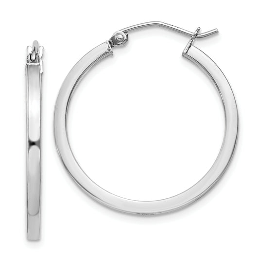 Sterling Silver Rhodium-Plated 2X25mm Square Tube Hoop Earrings