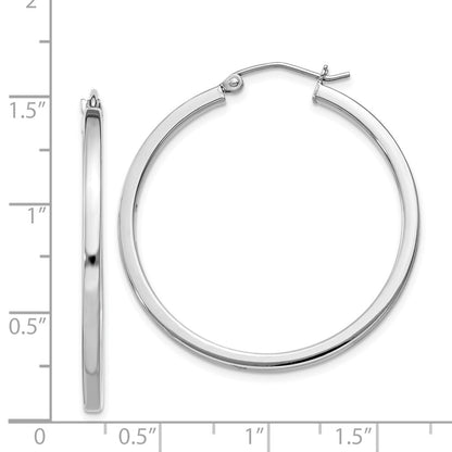 Sterling Silver Rhodium-Plated 2X35mm Square Tube Hoop Earrings