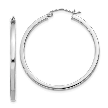 Sterling Silver Rhodium-Plated 2X35mm Square Tube Hoop Earrings