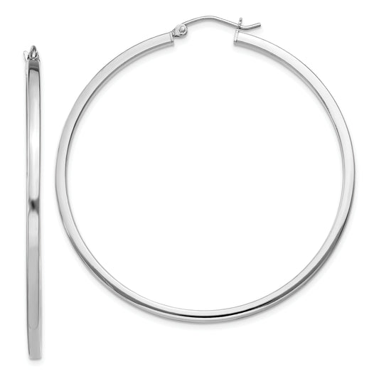 Sterling Silver Rhodium-Plated 2X50mm Square Tube Hoop Earrings