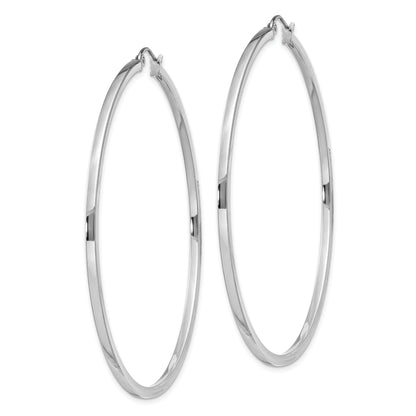 Sterling Silver Rhodium-Plated 2X60mm Square Tube Hoop Earrings