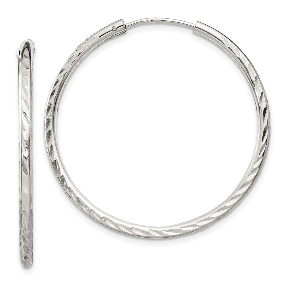 Sterling Silver D/C 2.5X35mm Endless Hoop Earrings