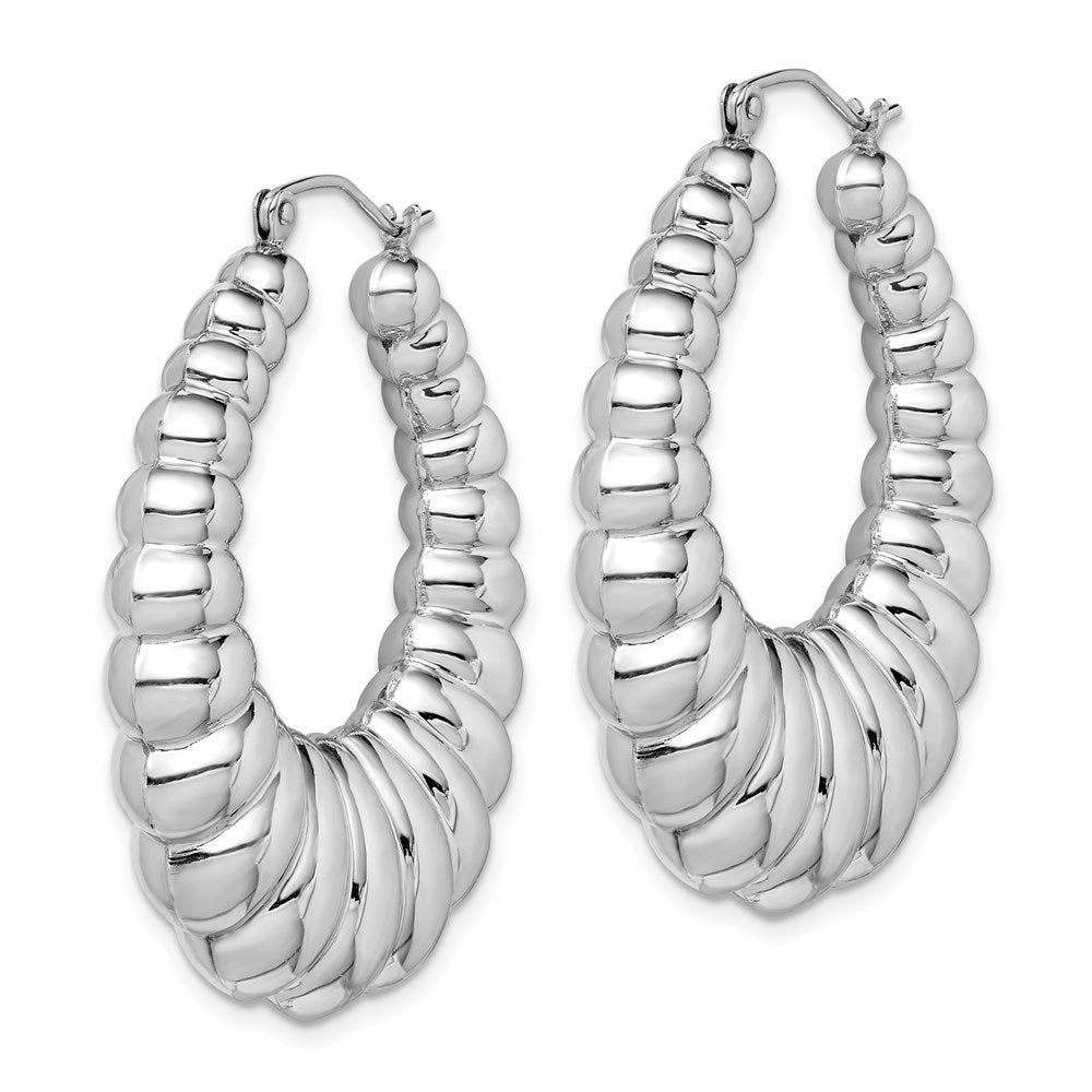 Sterling Silver Rhodium-Plated Polished Shrimp Oval Hoop Earrings
