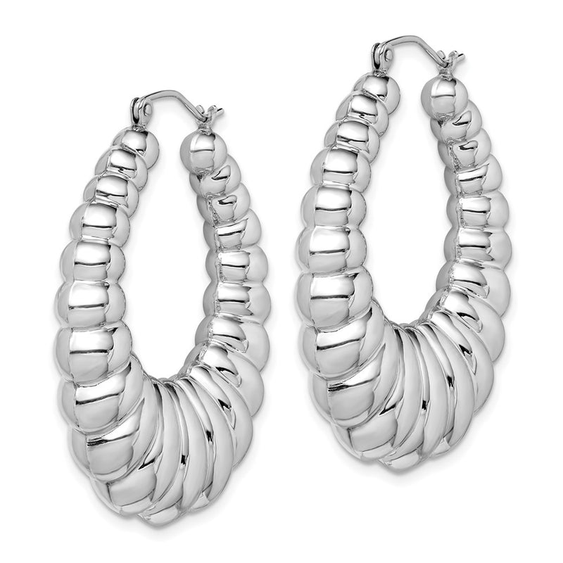 Sterling Silver Rhodium-Plated Polished Shrimp Oval Hoop Earrings