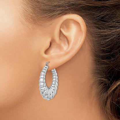 Sterling Silver Rhodium-Plated Polished Shrimp Oval Hoop Earrings