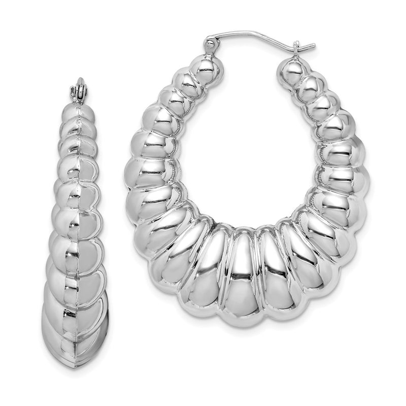 Sterling Silver Rhodium-Plated Polished Shrimp Oval Hoop Earrings