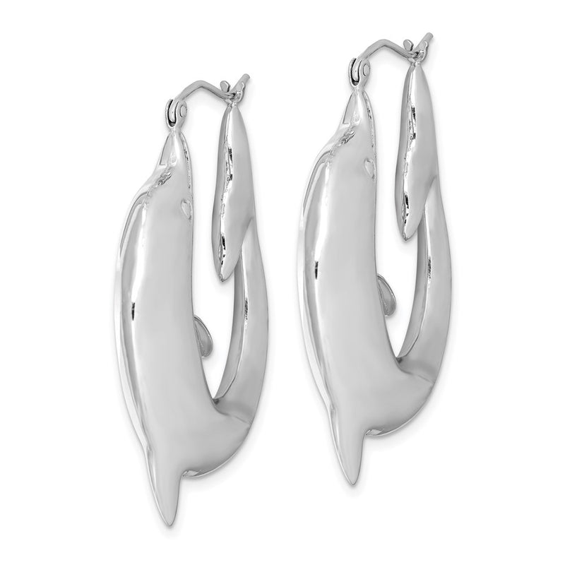 Sterling Silver Rhodium-Plated Polished Dolphin Round Hoop Earrings