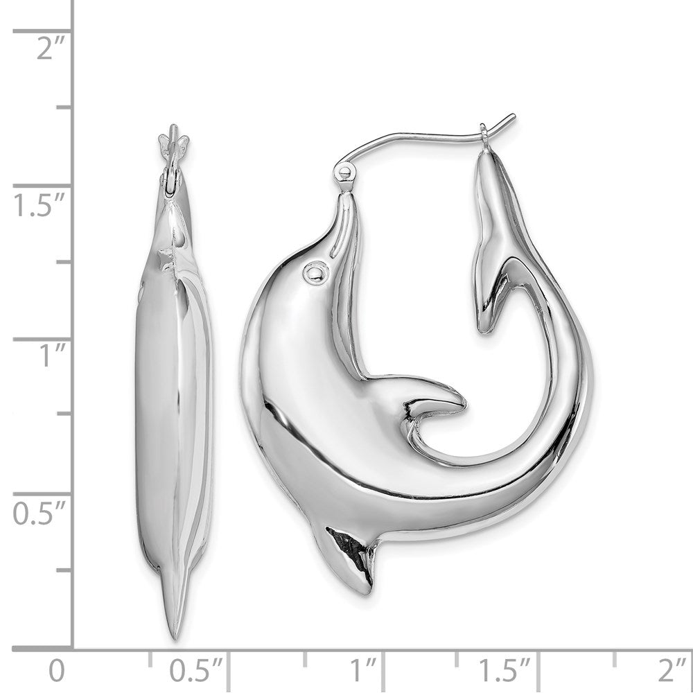 Sterling Silver Rhodium-Plated Polished Dolphin Round Hoop Earrings