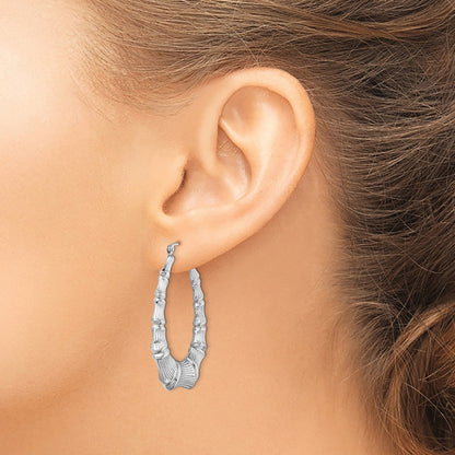 Sterling Silver Rhodium-Plated Bamboo Oval Hoop Earrings