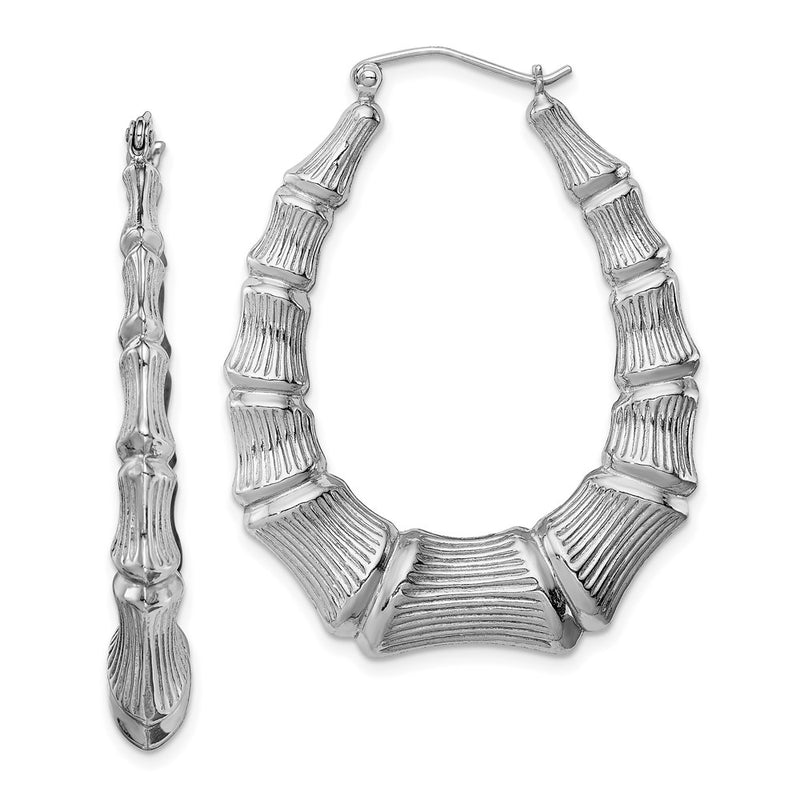 Sterling Silver Rhodium-Plated Bamboo Oval Hoop Earrings